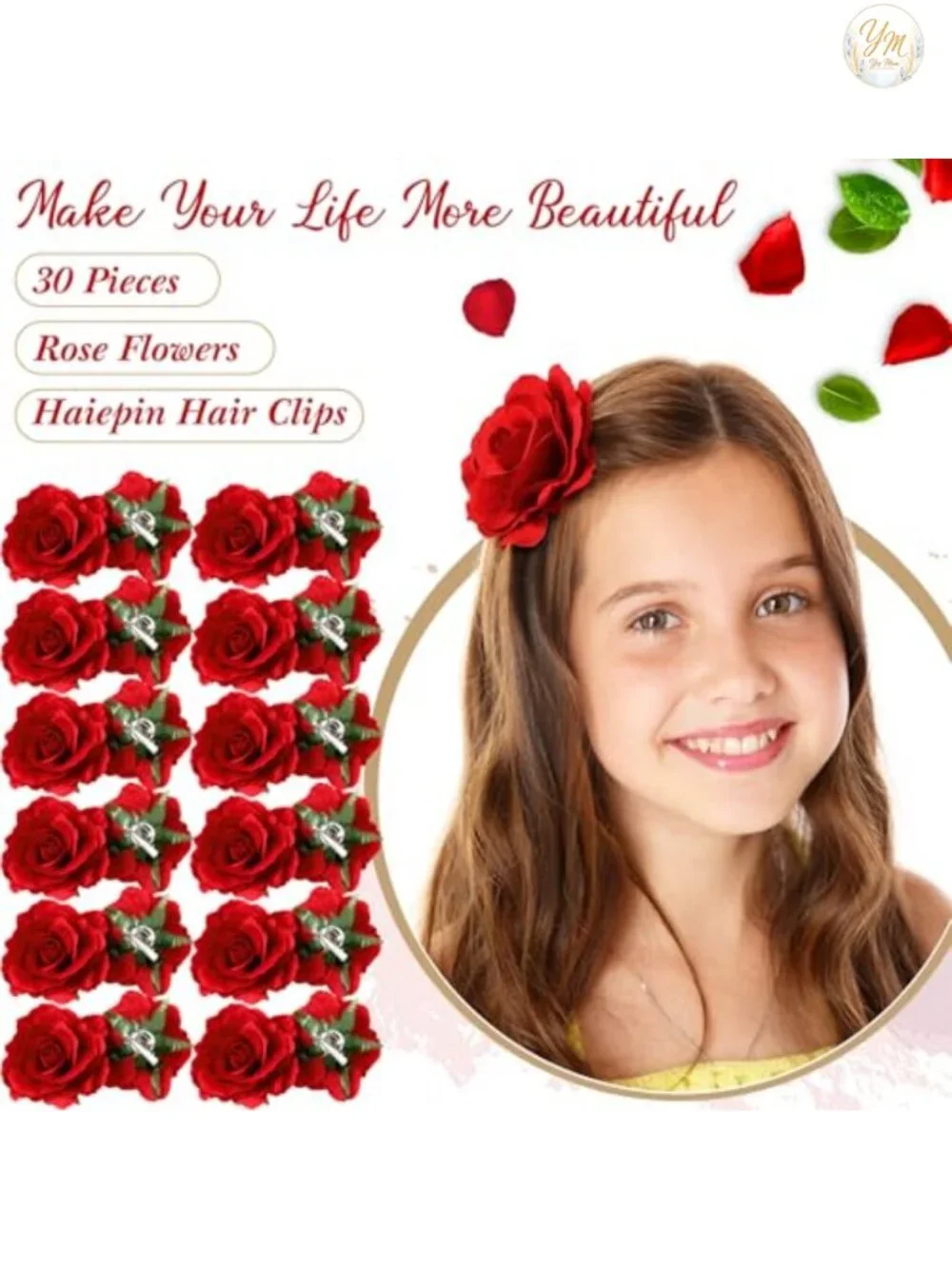 30 Pcs Fabric Rose Hair Clips Wedding Party Hair Accessories